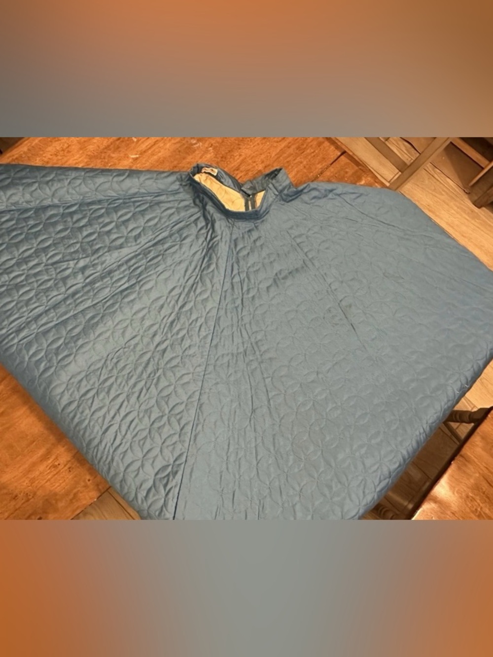 50s/60s Blue Satin Quilted Circle Skirt - Classic Vintage Women's Skater Style